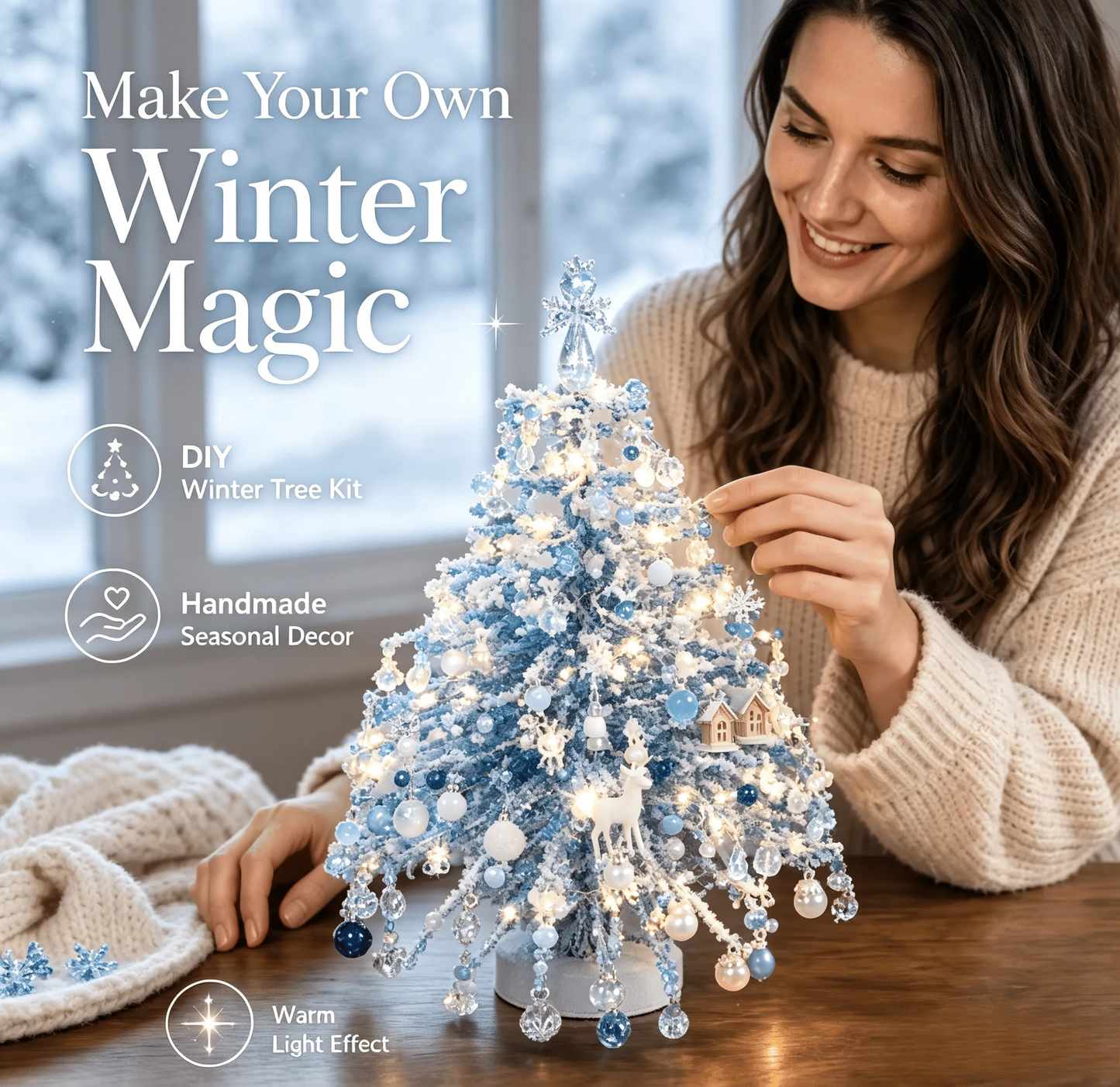 DIY Beaded Christmas Tree Kit – Sparkling Holiday Decoration with Fairy Lights