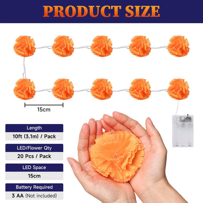 Halloween Marigold LED Garland Lights – 20/40 LEDs, Remote & Steady-On Options