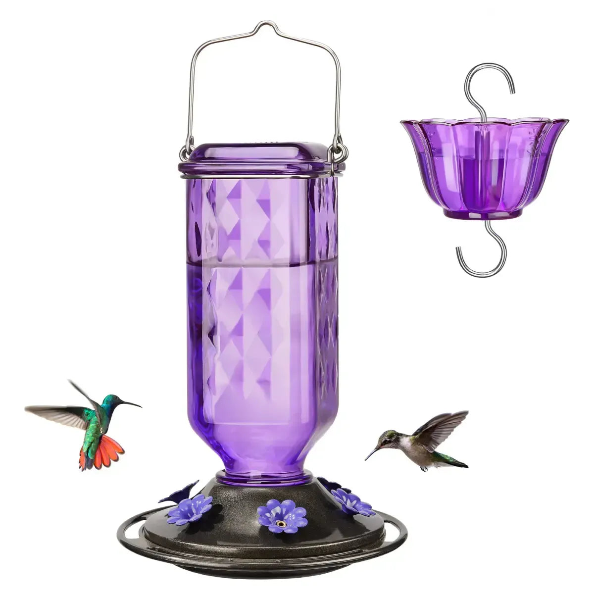 Hummingbird Feeder for Outdoor Hanging – 24oz, 6 Feeding Ports, Ant Moat Included