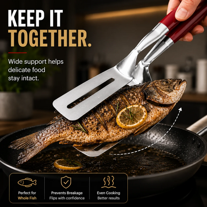 2-in-1 304 Food-Grade Stainless Steel Spatula Tongs – Grip, Flip & Serve