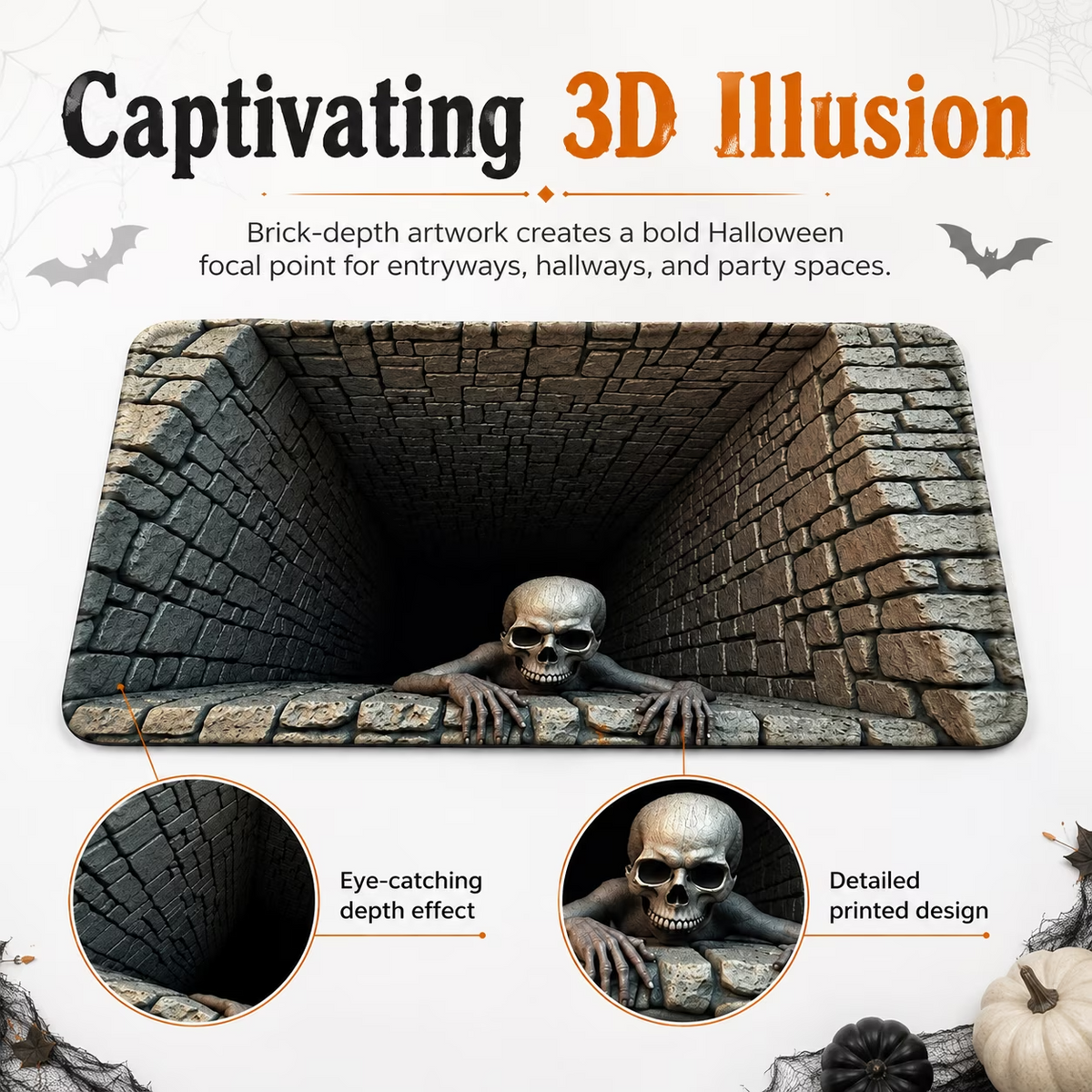 3D Halloween Skull Doormat – Optical Illusion Crystal Velvet Rug