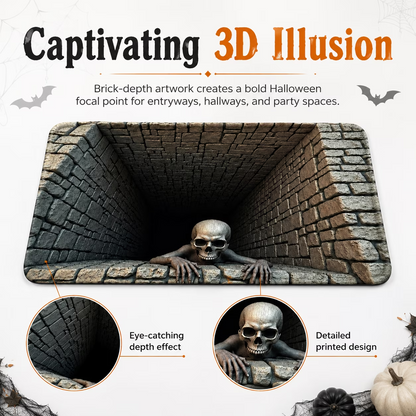 3D Halloween Skull Doormat – Optical Illusion Crystal Velvet Rug