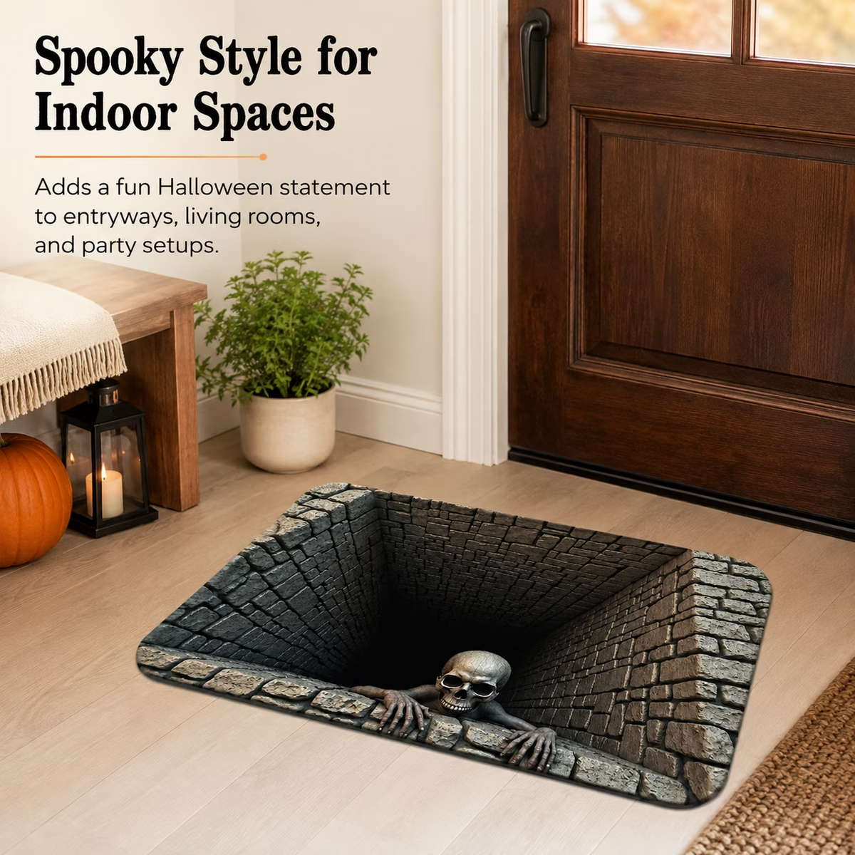 3D Halloween Skull Doormat – Optical Illusion Crystal Velvet Rug