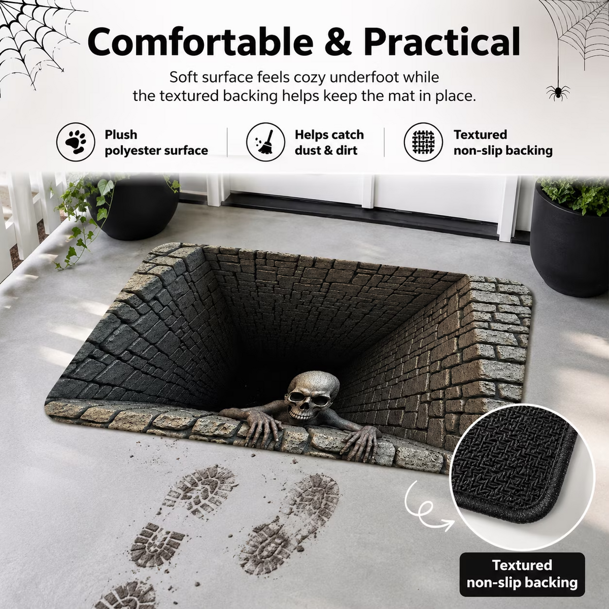 3D Halloween Skull Doormat – Optical Illusion Crystal Velvet Rug