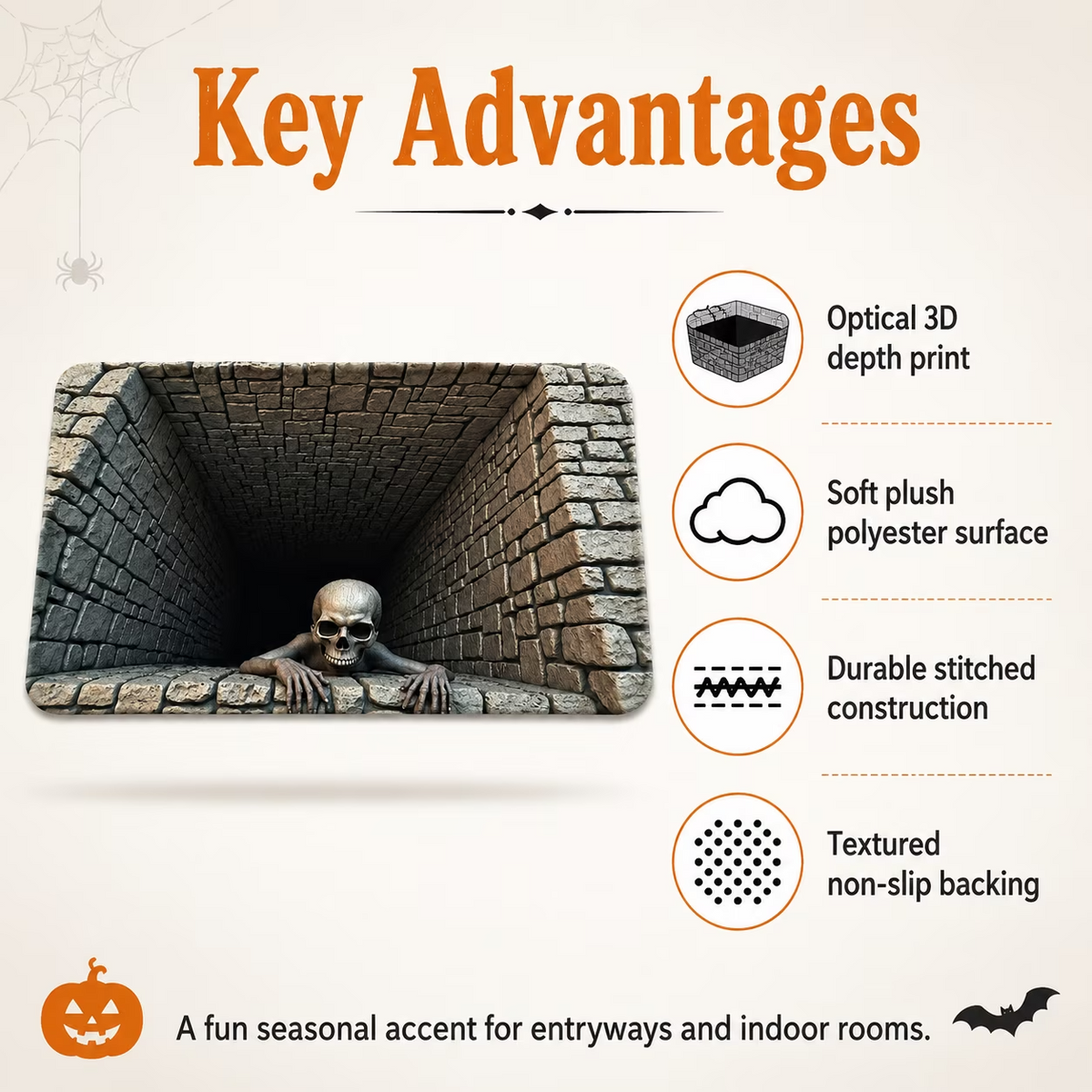 3D Halloween Skull Doormat – Optical Illusion Crystal Velvet Rug