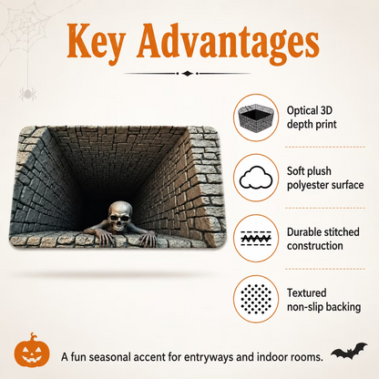 3D Halloween Skull Doormat – Optical Illusion Crystal Velvet Rug