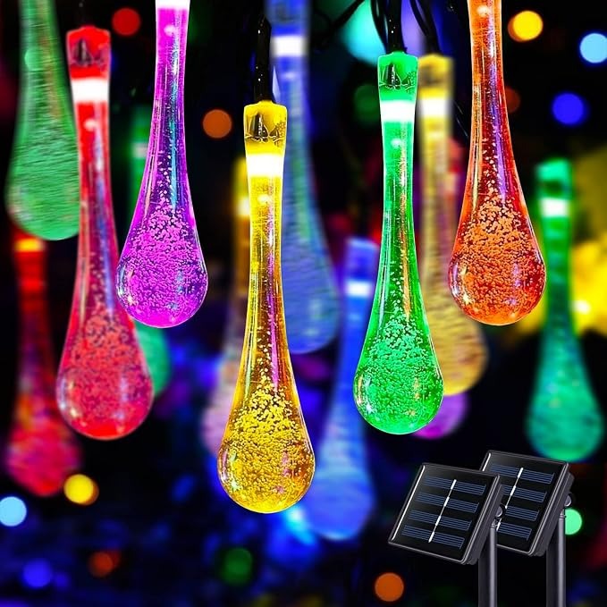 Solar Water Drop String Lights – 8 Modes, IP44 Waterproof Outdoor Lights