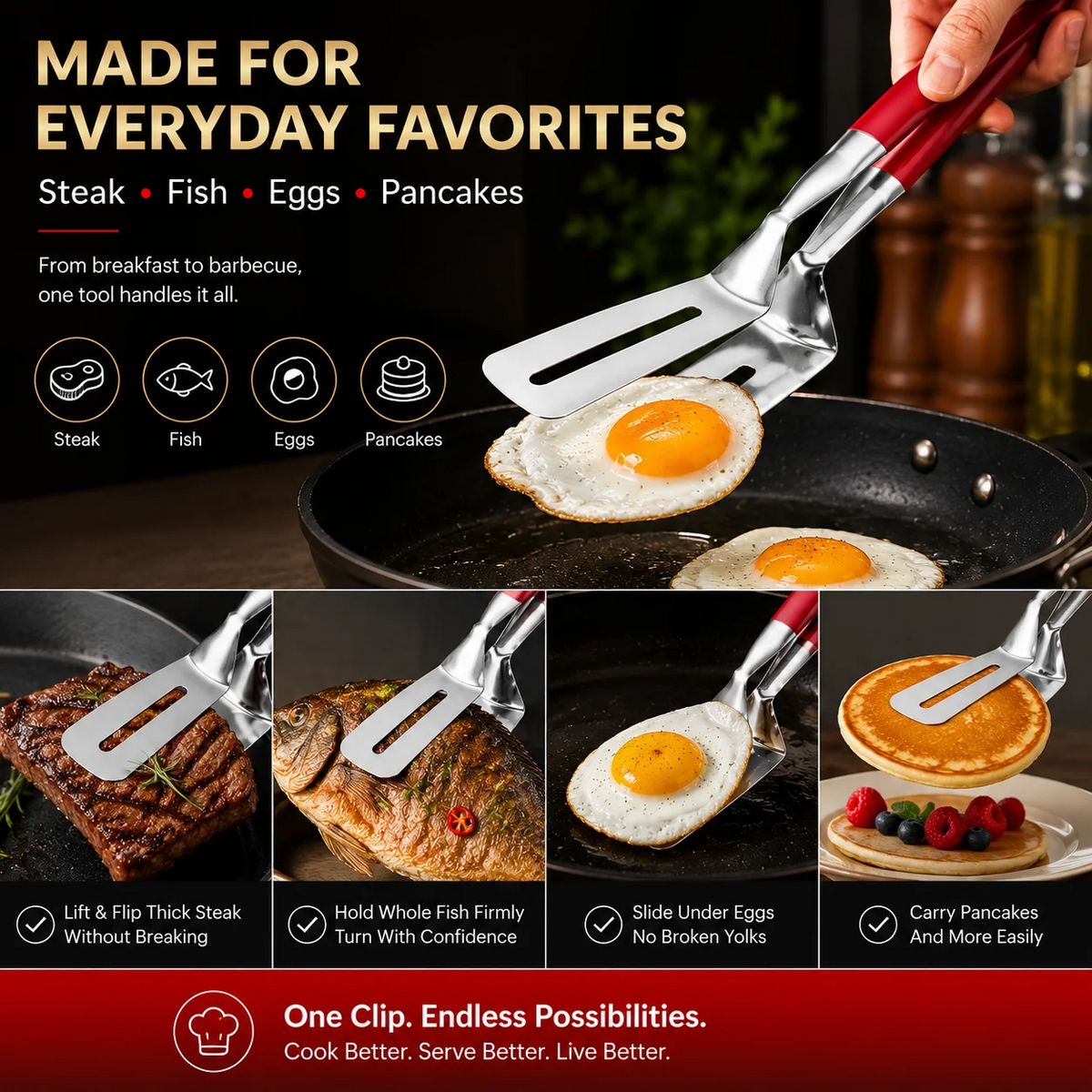 2-in-1 304 Food-Grade Stainless Steel Spatula Tongs – Grip, Flip & Serve