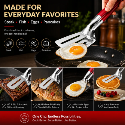 2-in-1 304 Food-Grade Stainless Steel Spatula Tongs – Grip, Flip & Serve