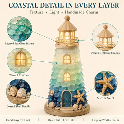 DIY Lighted Sea Glass Lighthouse Kit – Complete Beginner-Friendly Craft Set with LED