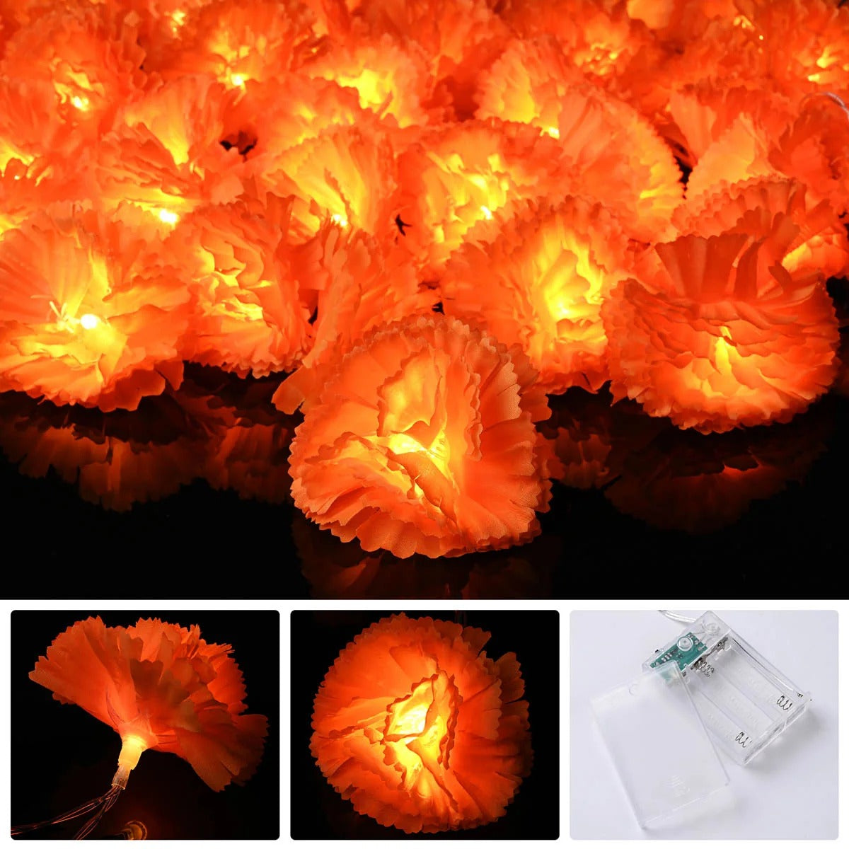 Halloween Marigold LED Garland Lights – 20/40 LEDs, Remote & Steady-On Options