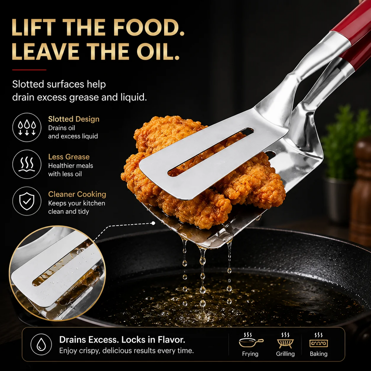 2-in-1 304 Food-Grade Stainless Steel Spatula Tongs – Grip, Flip & Serve
