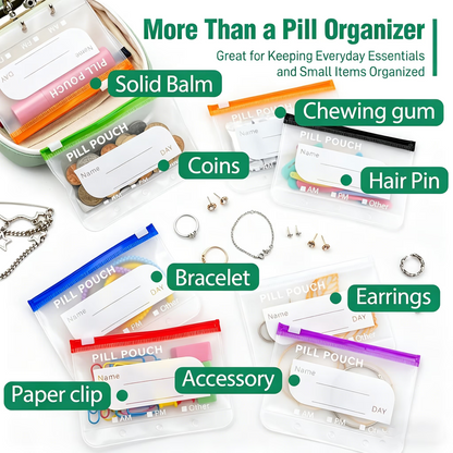 A8 14-Pouch Weekly Pill Organizer – Waterproof, Color-Coded Travel Storage