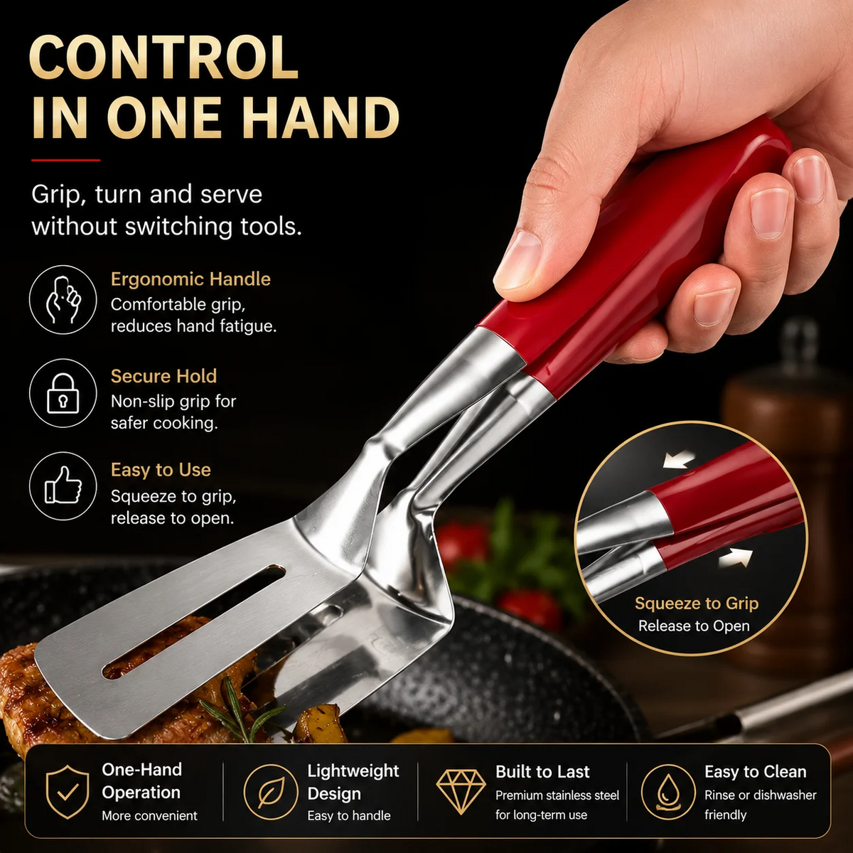 2-in-1 304 Food-Grade Stainless Steel Spatula Tongs – Grip, Flip & Serve