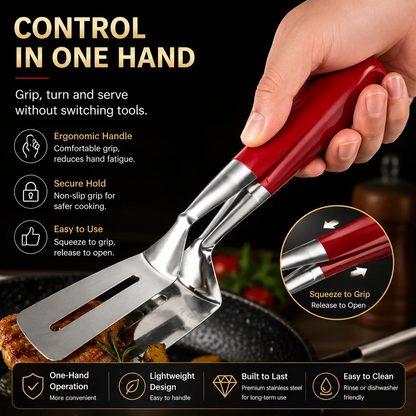 2-in-1 304 Food-Grade Stainless Steel Spatula Tongs – Grip, Flip & Serve