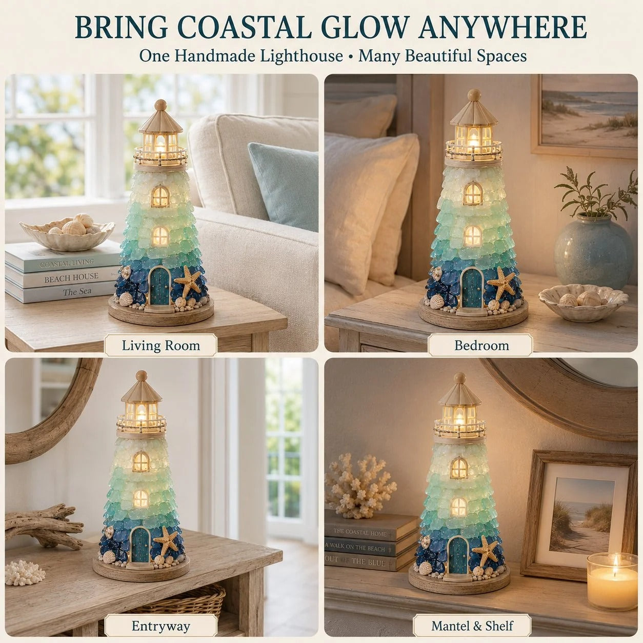 DIY Lighted Sea Glass Lighthouse Kit – Complete Beginner-Friendly Craft Set with LED