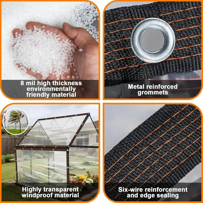 Heavy Duty Clear Waterproof PE Tarp – Transparent Outdoor Cover with Metal Grommets