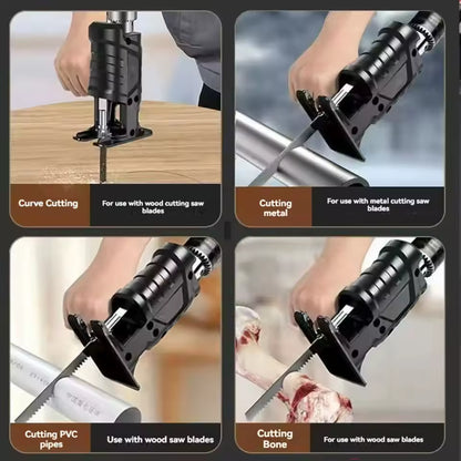 Reciprocating Saw Attachment for Drill – 3 Blades for Wood, Metal & PVC