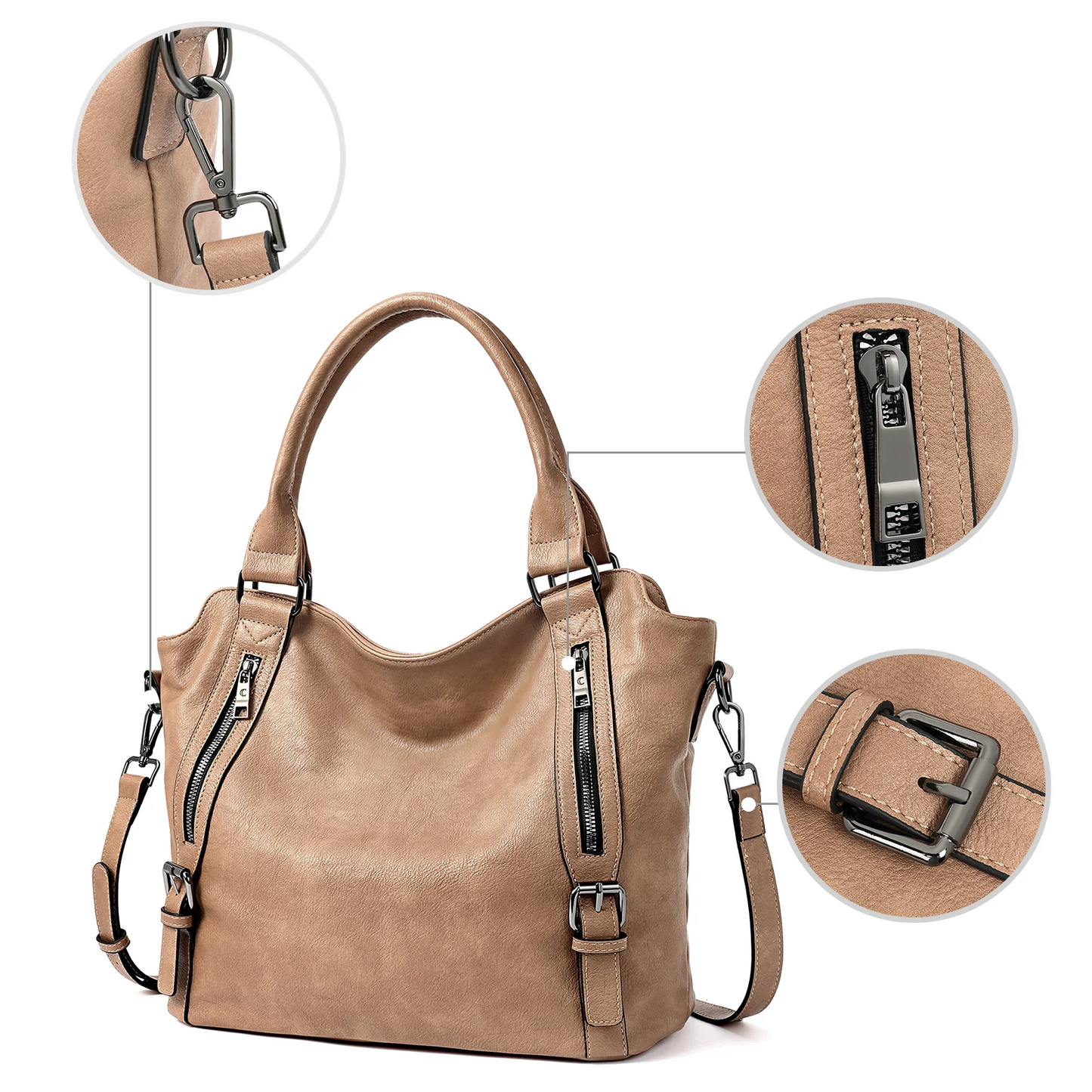 Large Soft Leather Hobo Tote Bag with Adjustable Shoulder Strap for Women