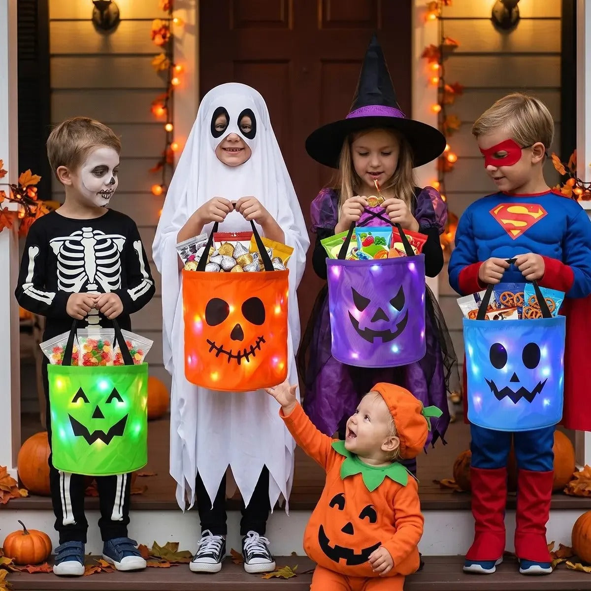 LED Light-Up Pumpkin Candy Bucket – Reusable Glow Trick-or-Treat Bag