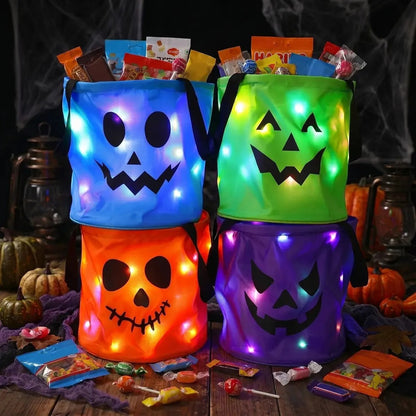 LED Light-Up Pumpkin Candy Bucket – Reusable Glow Trick-or-Treat Bag