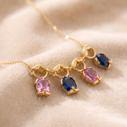 18K Birthstone Mom & Kids Detachable Necklace – Her Birthstone, Your Heart