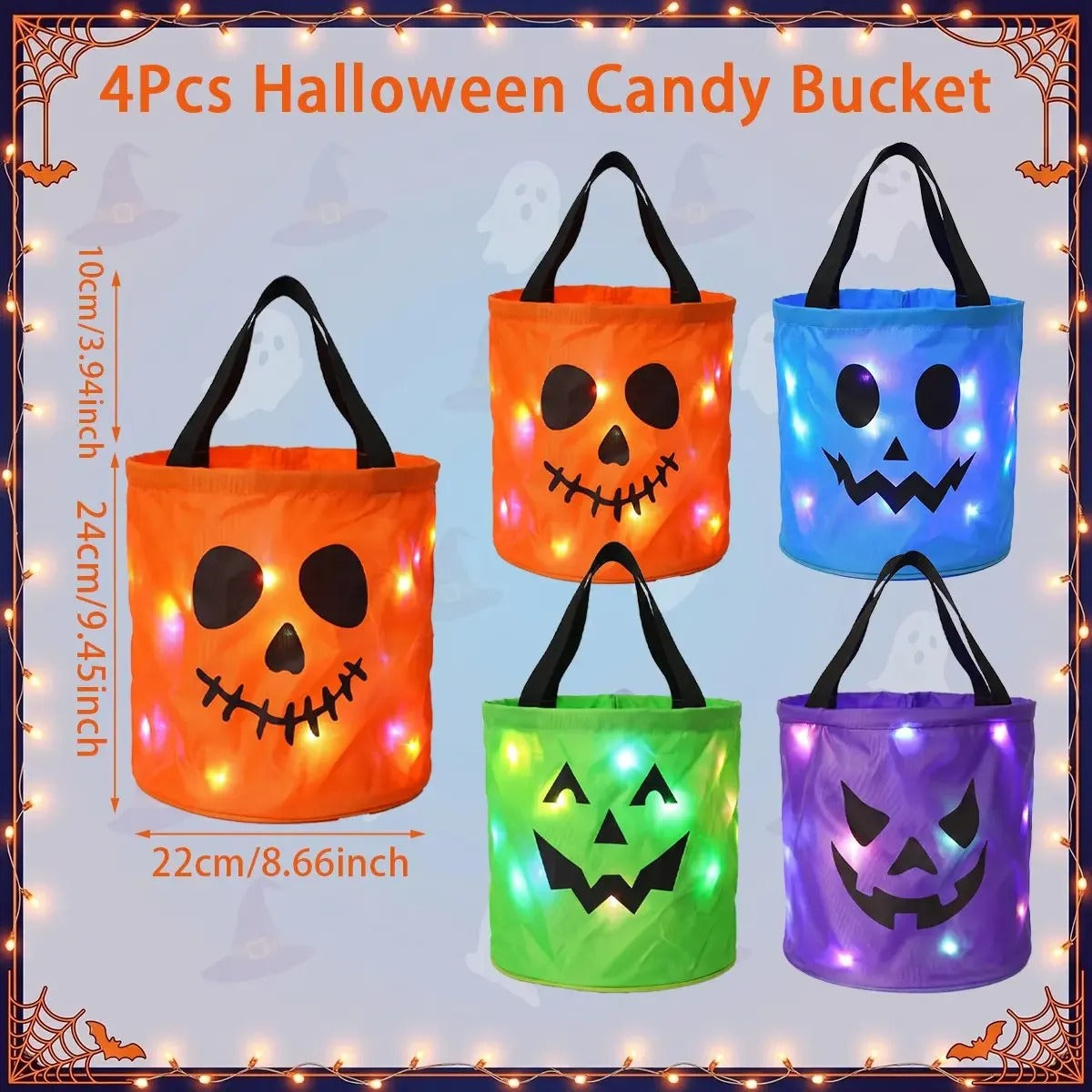 LED Light-Up Pumpkin Candy Bucket – Reusable Glow Trick-or-Treat Bag