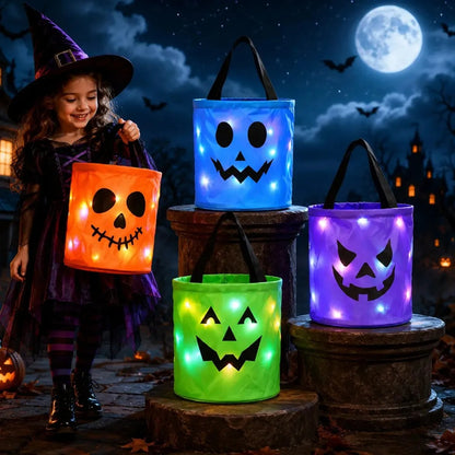 LED Light-Up Pumpkin Candy Bucket – Reusable Glow Trick-or-Treat Bag