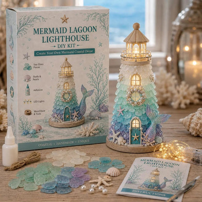 DIY Lighted Sea Glass Lighthouse Kit – Complete Beginner-Friendly Craft Set with LED