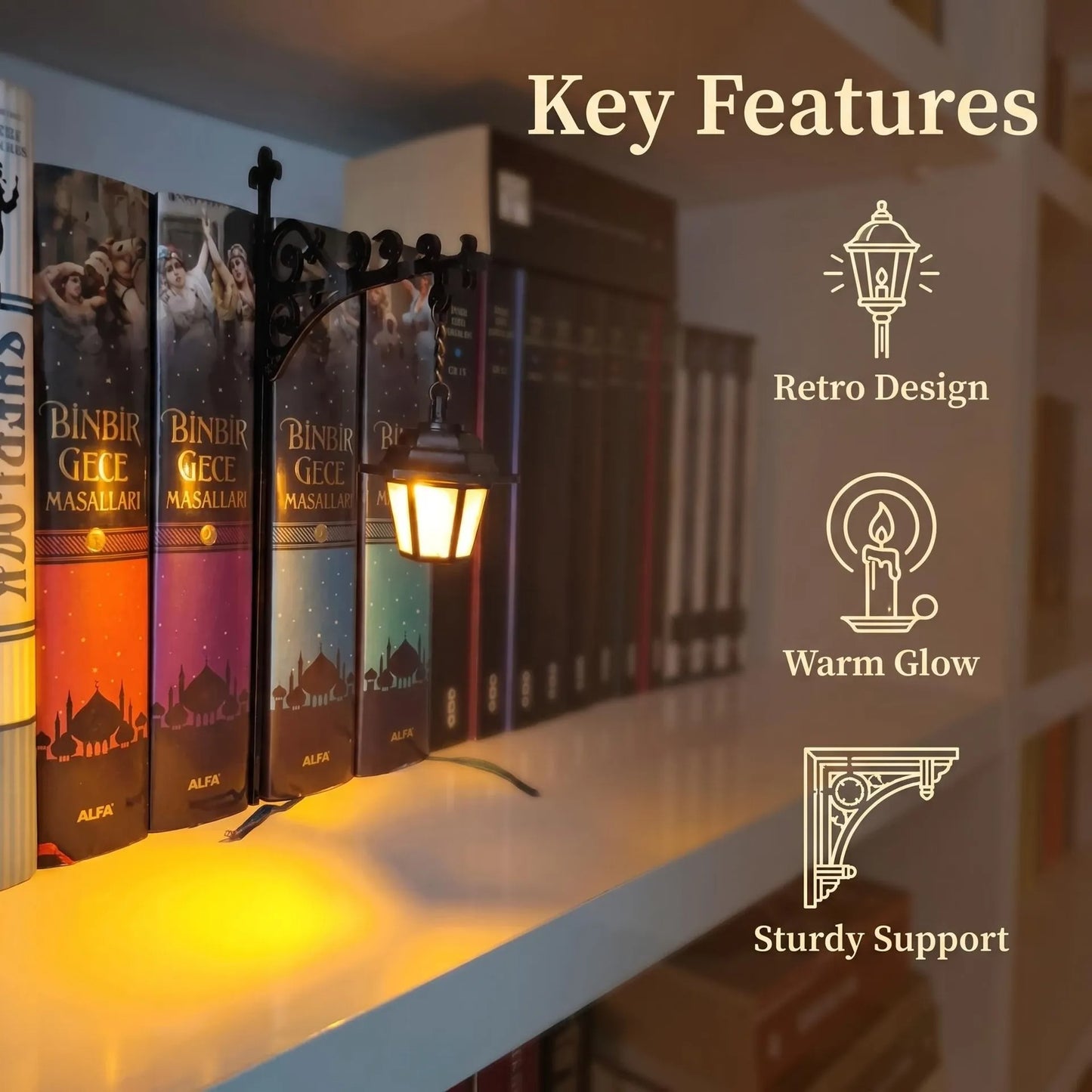 Enchanted Library Lantern – 4 Designs, Warm LED Bookshelf Décor Light