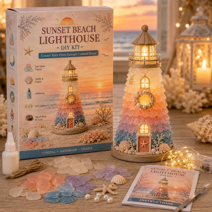 DIY Lighted Sea Glass Lighthouse Kit – Complete Beginner-Friendly Craft Set with LED