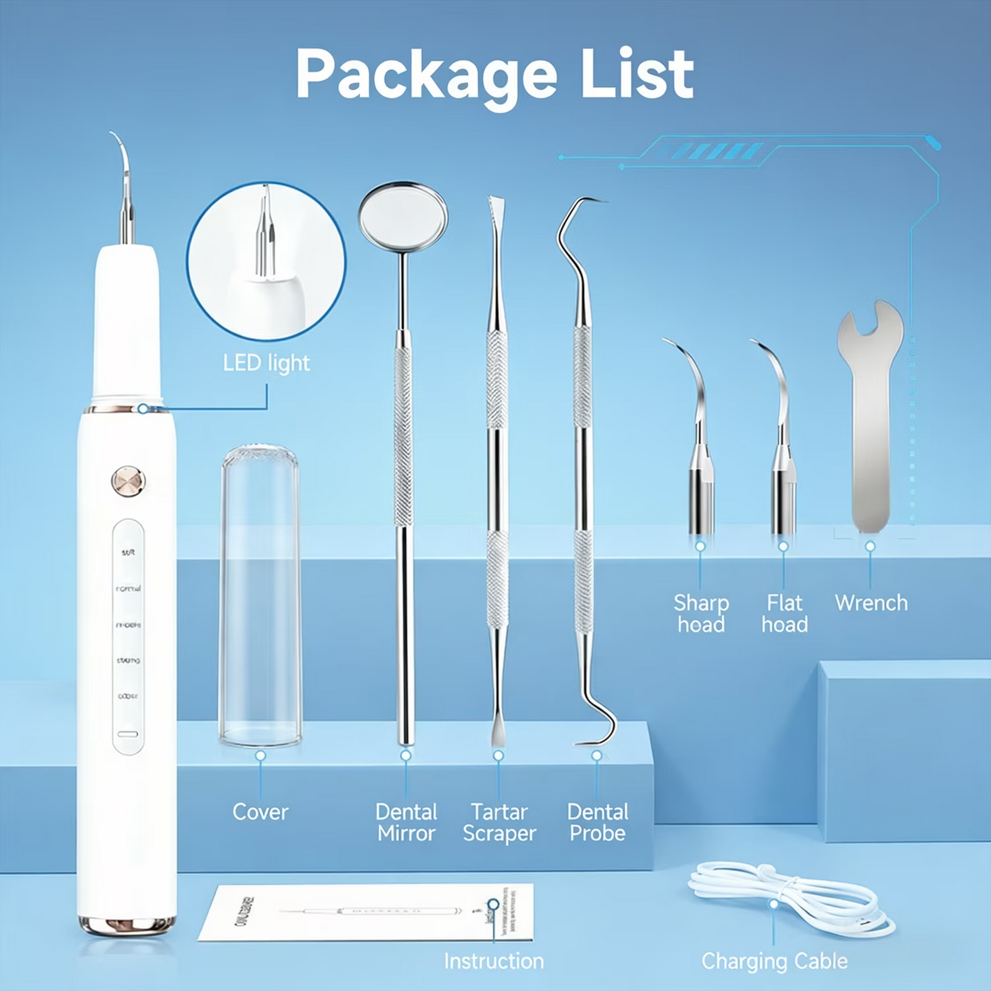 LED Dental Cleaning Kit – 5-Mode Rechargeable Plaque & Tartar Remover