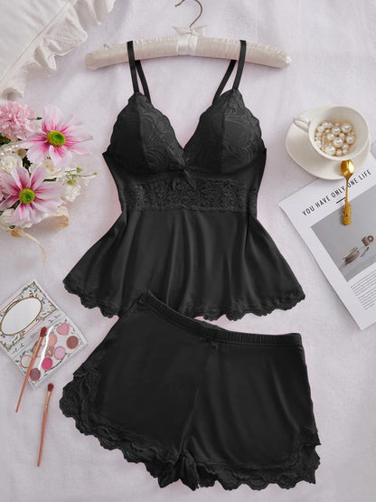 Lace Trim Cami & Shorts Pajama Set for Women