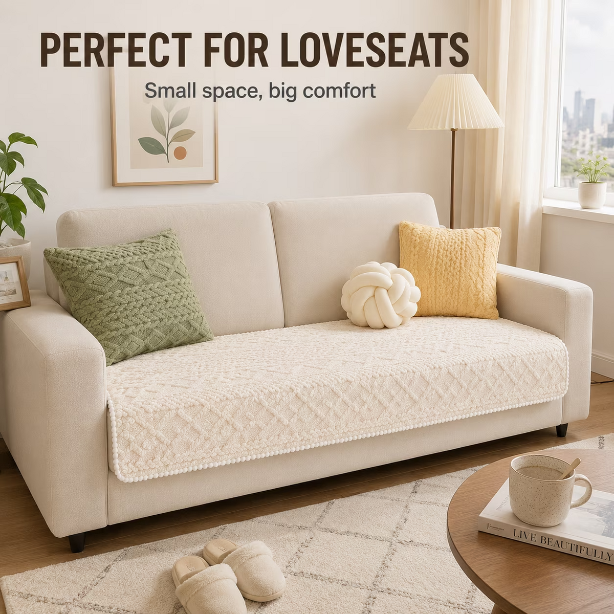 Plush Fuzzy Sofa Cover – Soft Non-Slip Washable Couch Protector