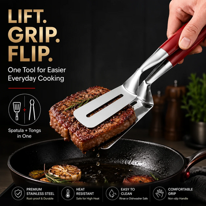 2-in-1 304 Food-Grade Stainless Steel Spatula Tongs – Grip, Flip & Serve