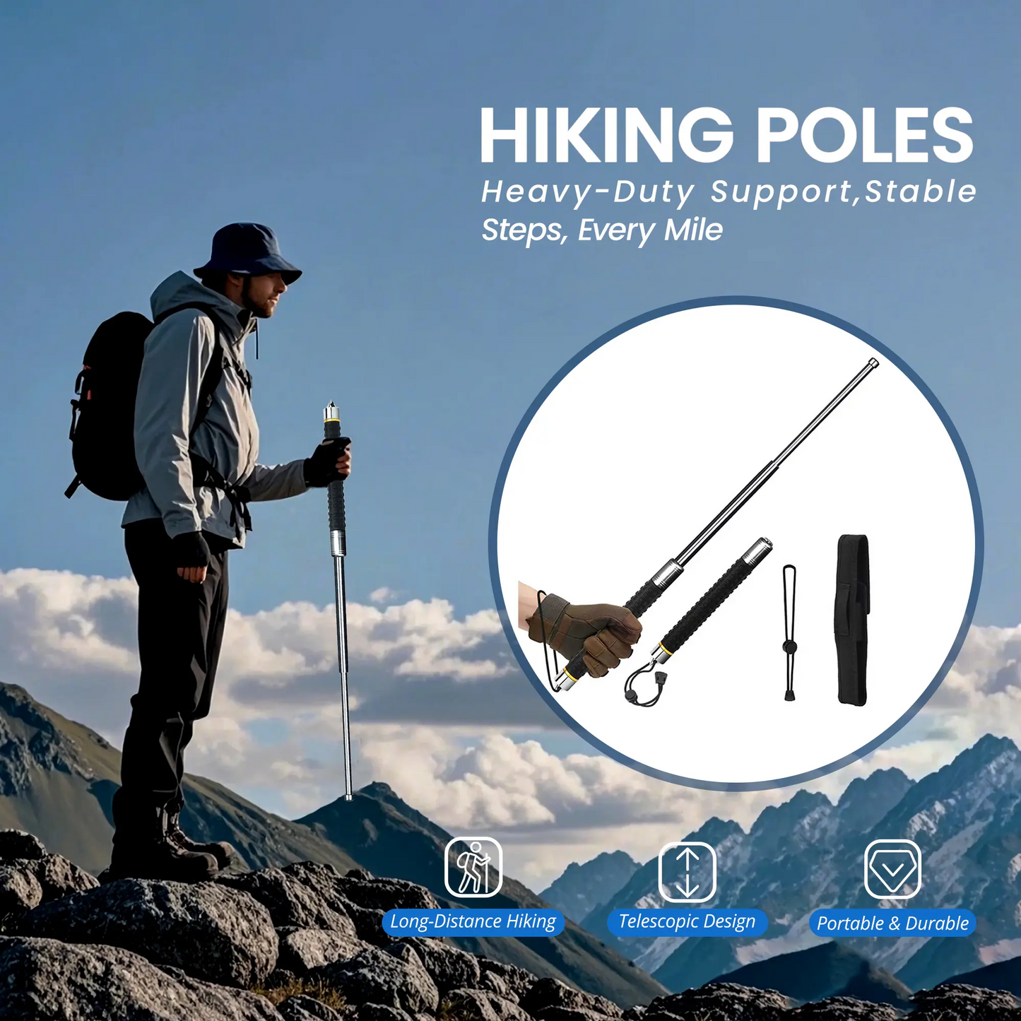 26" Collapsible Trekking Poles – Lightweight, Adjustable & Anti-Slip for Hiking