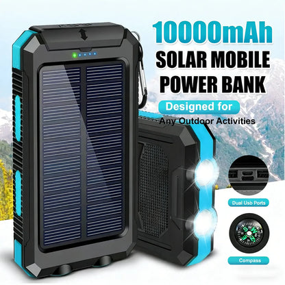 10000mAh Solar Power Bank with Flashlight & Dual USB Charging