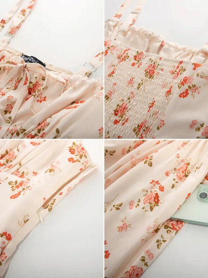 Women’s Floral Midi Corset Sundress – Summer Spring Vacation Milkmaid Style