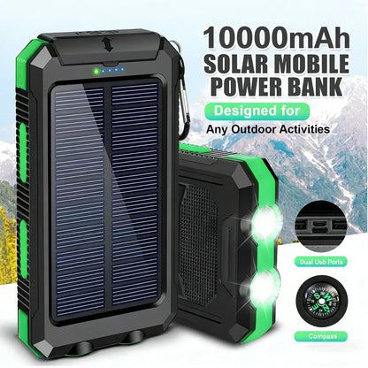 10000mAh Solar Power Bank with Flashlight & Dual USB Charging