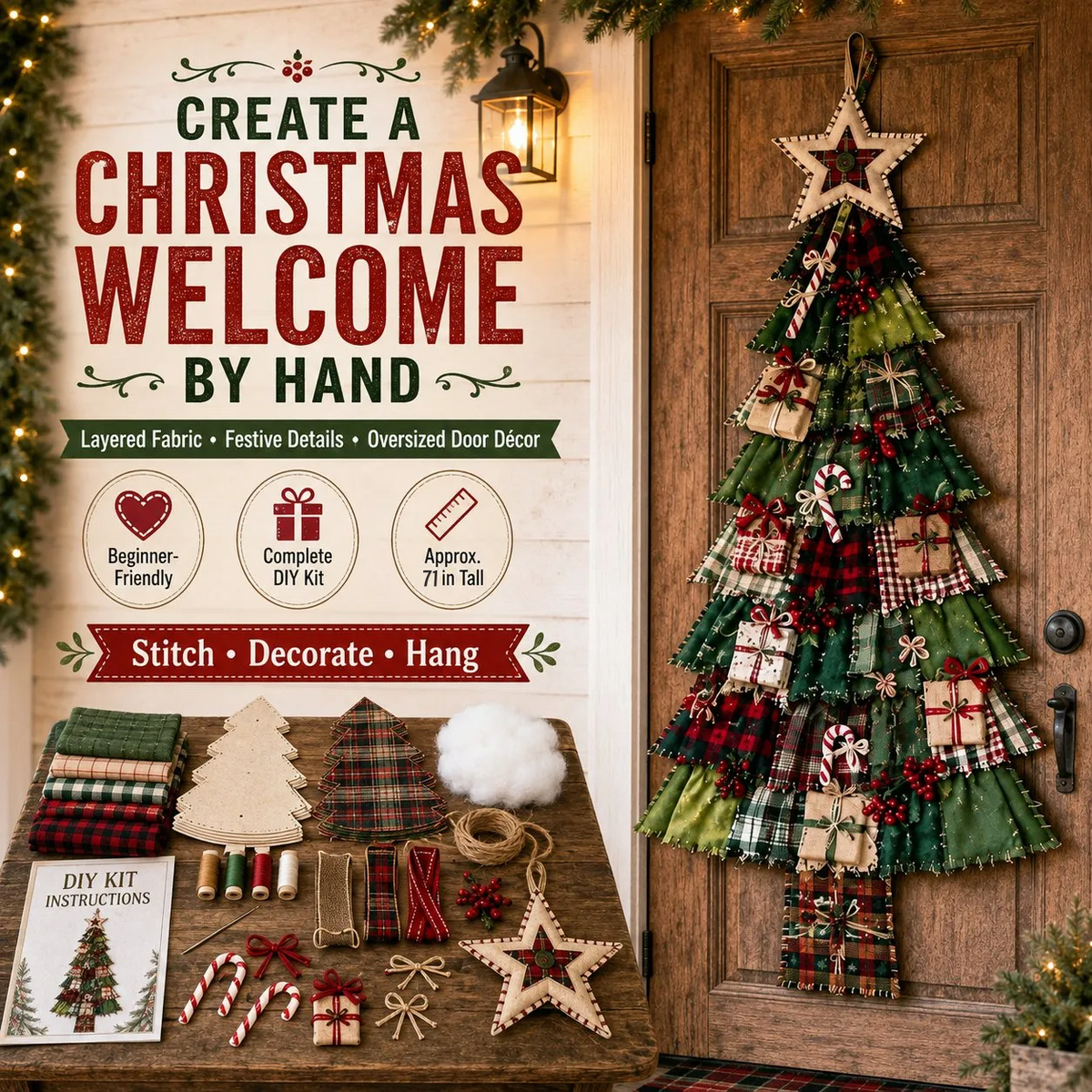 DIY Christmas Tree Door Hanging Kit – Oversized Patchwork Craft