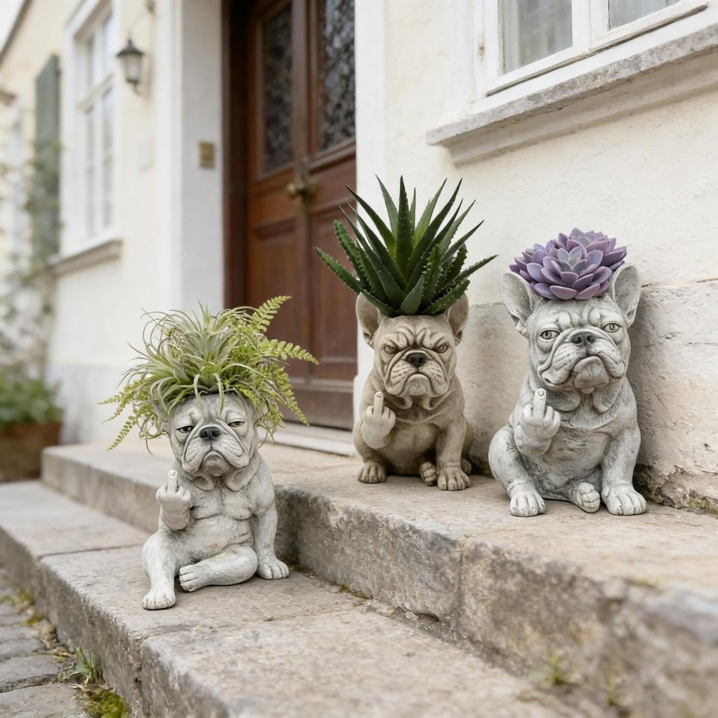 Funny Bulldog Planter Pot – Resin Succulent Holder, 3 Attitudes