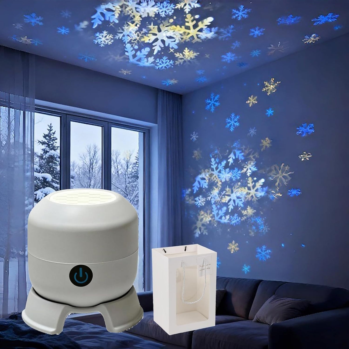 360° Rotating Ocean & Snowflake Projector – 4-Theme LED Aurora Light, USB Rechargeable
