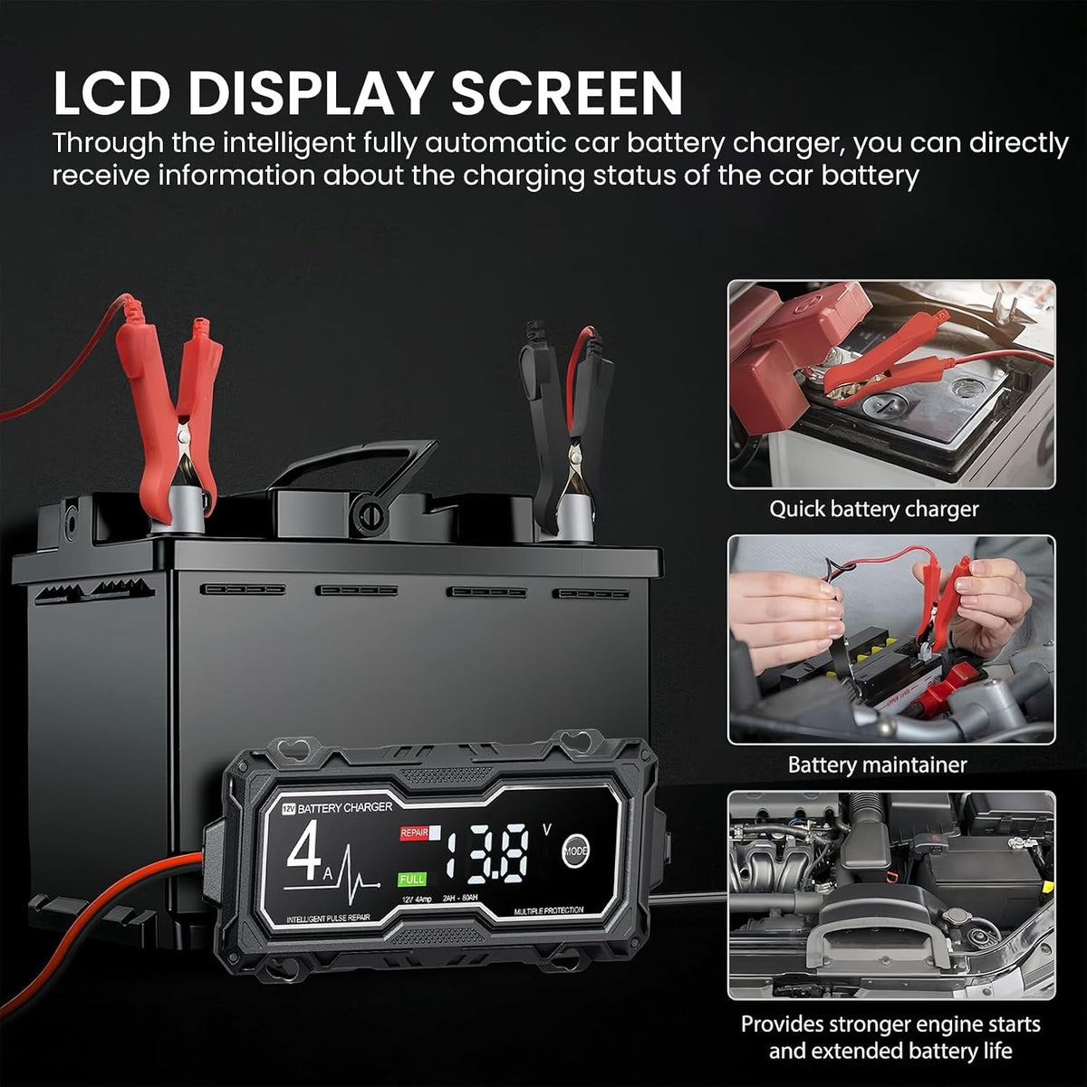 LCD display screen on smart battery charger