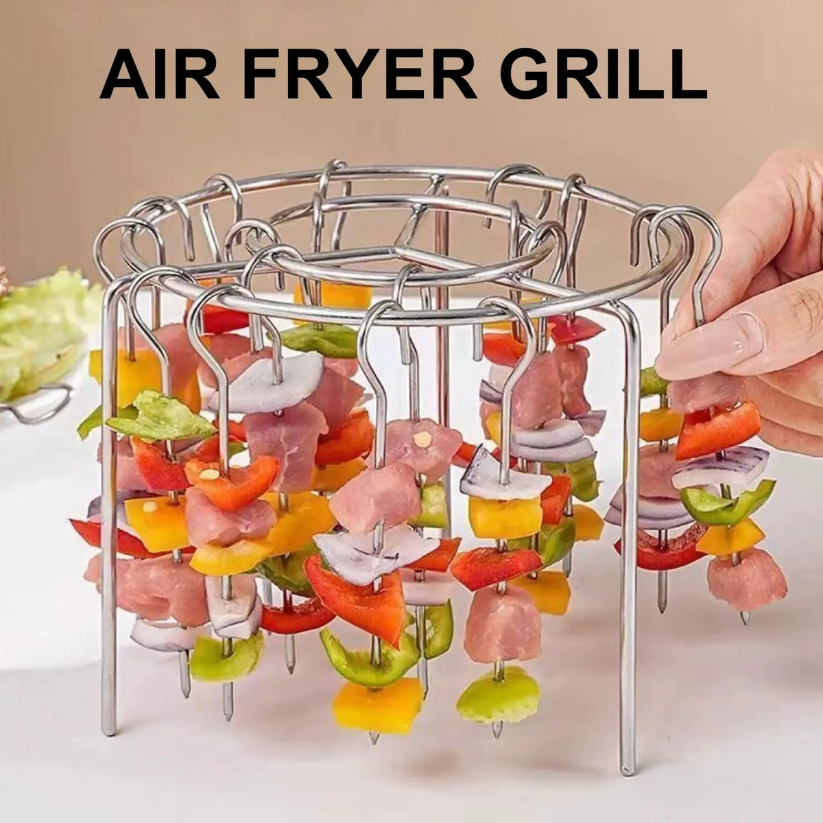 Air Fryer Skewer Rack Set with 24 Skewers — Perfect Sync-Cooked BBQ & Air Fry Meals