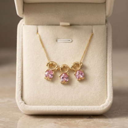 18K Birthstone Mom & Kids Detachable Necklace – Her Birthstone, Your Heart