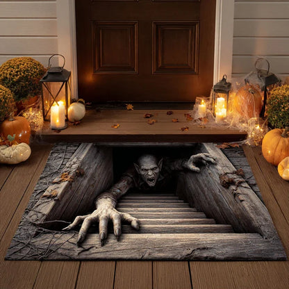 3D Halloween Skull Doormat – Optical Illusion Crystal Velvet Rug