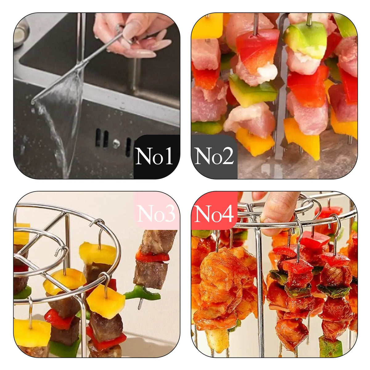 Air Fryer Skewer Rack Set with 24 Skewers — Perfect Sync-Cooked BBQ & Air Fry Meals