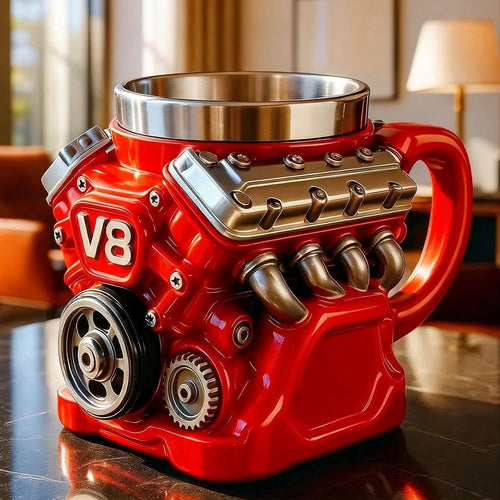 V6/V8 3D Engine Stainless Steel Mug — Rev Up Your Morning