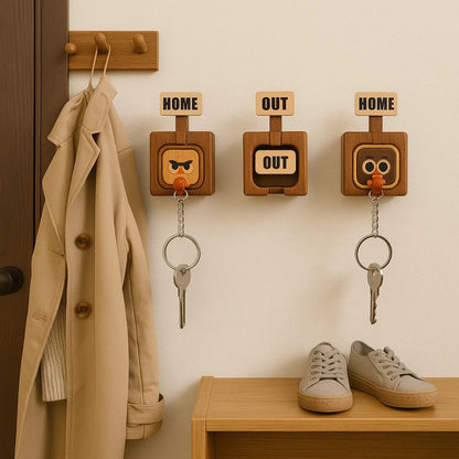 Handmade Wooden Magnetic Key Holder – 3 Cute Cartoon Wall Hooks & Charms