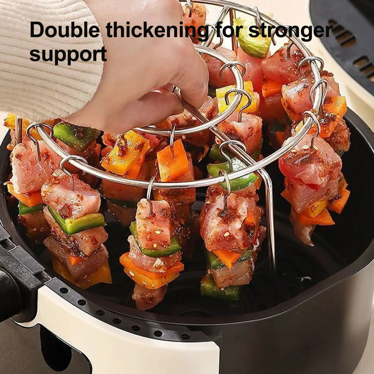Air Fryer Skewer Rack Set with 24 Skewers — Perfect Sync-Cooked BBQ & Air Fry Meals